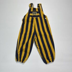 Vintage 90s Michigan Wolverines Lil Fan Kids Stripe Overalls Size 3T USA Made